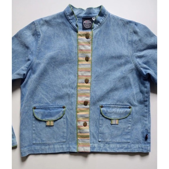 Vintage 90s Produce Company Stone Wash Demin Embroidered Snap Jacket Sz Medium - Picture 2 of 8